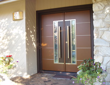 Double Front door model B33, 4" thick, high security, custom colors, glass, and hardware