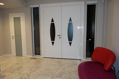 Modern Hallway with Glossy white doors