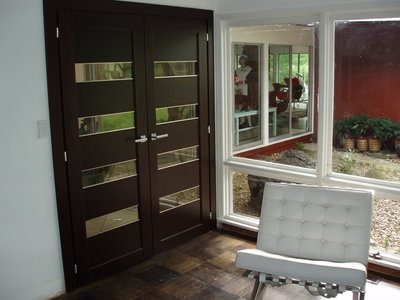 OFFICE double door entry in solid oak wenge finish with tinted glass