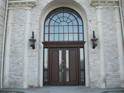 Grand Entrance, door model C140H in natural Wenge, Frosted glass, Fingerprint access, many more, custom designed by Bella Porta, imported from Austria